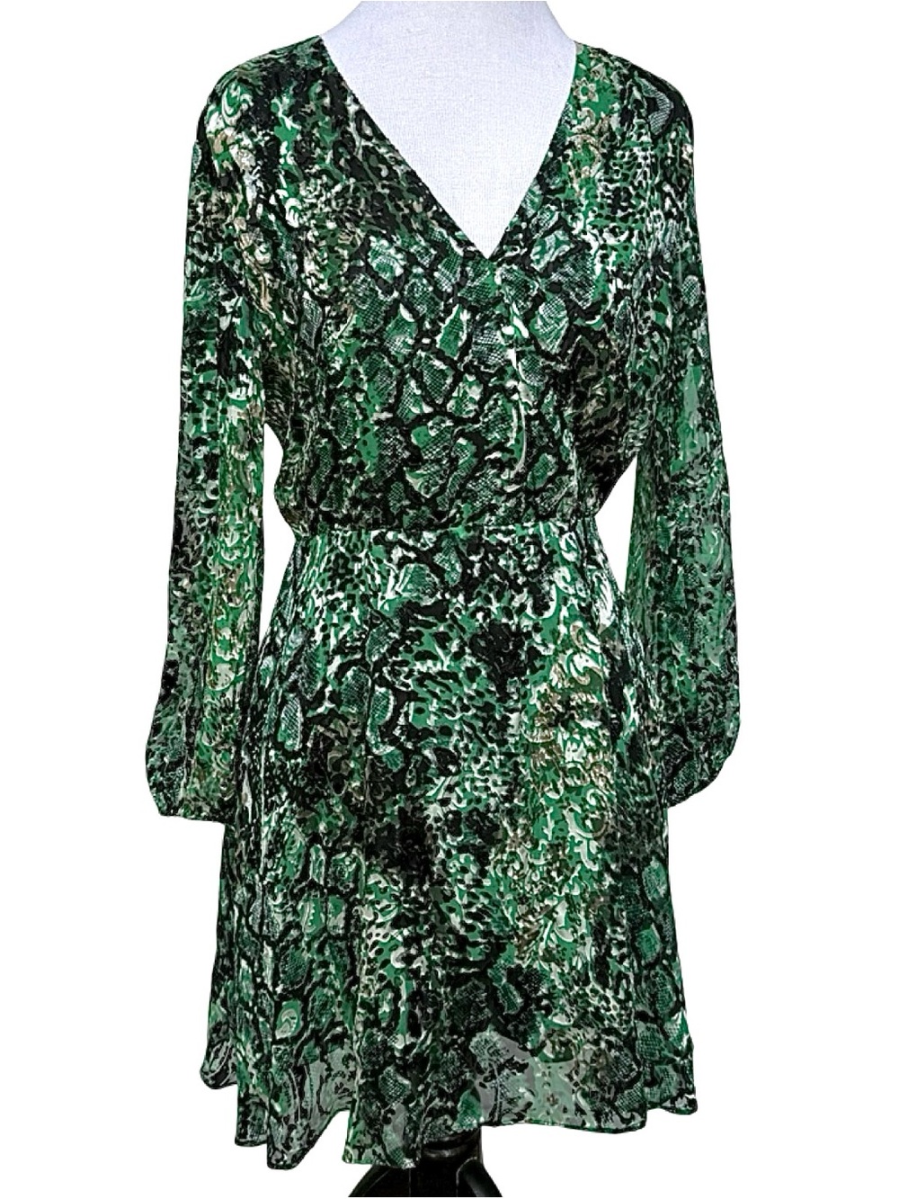 Alice+Olivia Rita Long Sleeve Snake Print Minidress In Black Emerald Women’s 6
